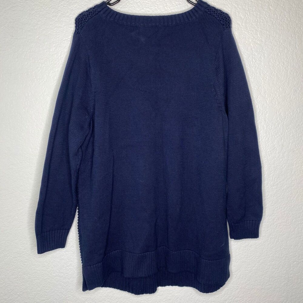 Lands End womens sweater 1X blue cable knit nautical pullover cotton chunky - Picture 2 of 7